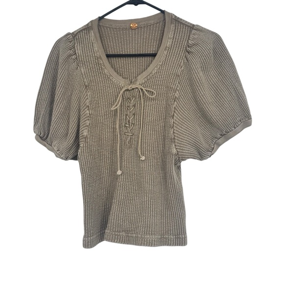 Free People One Size XXS Tan Waffle Weave Hayden Thermal Dolman Sleeve Top - Picture 1 of 8